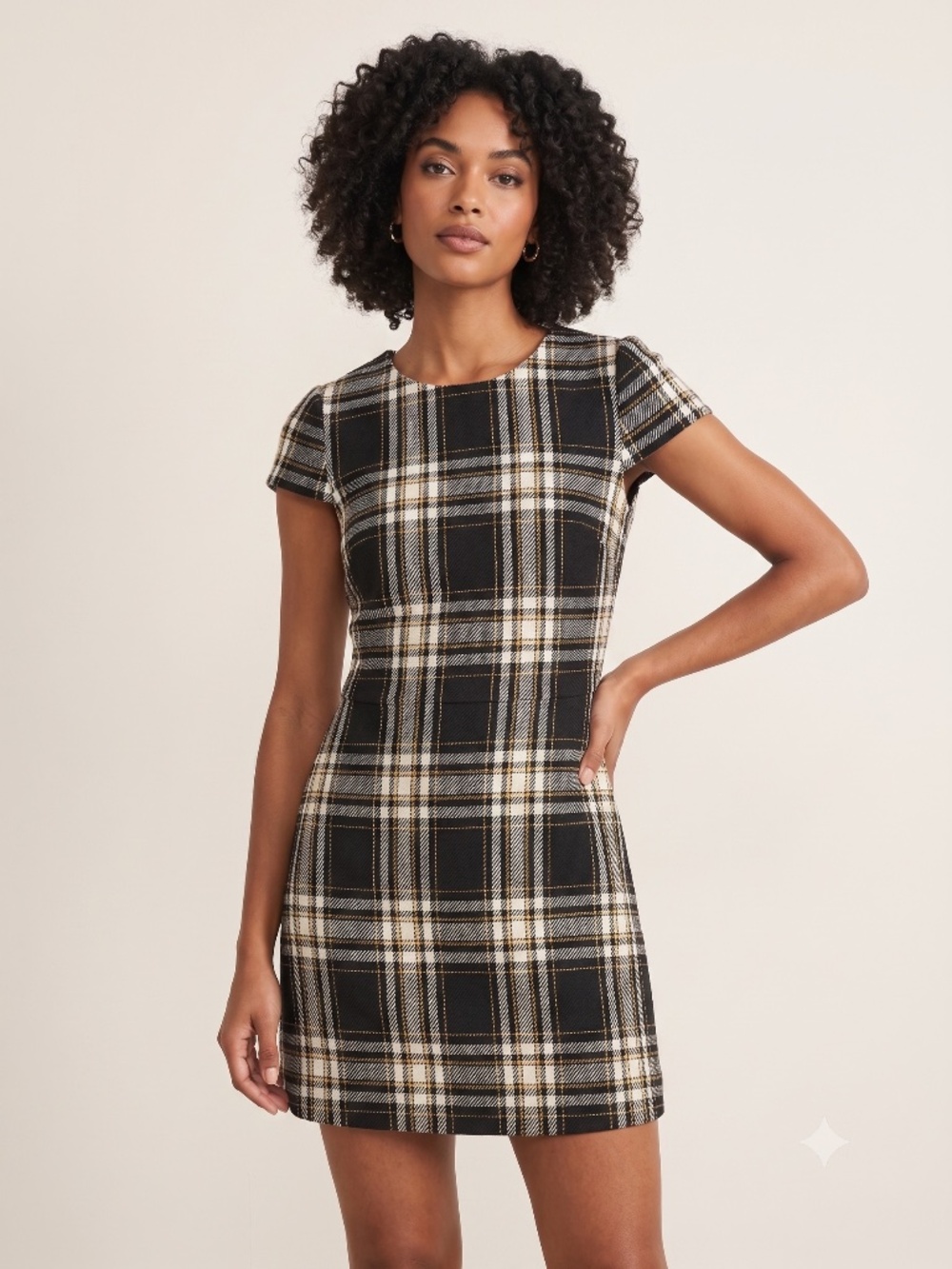 Alice + Olivia Plaid Cap-Sleeve A-Line Dress -- Size 10